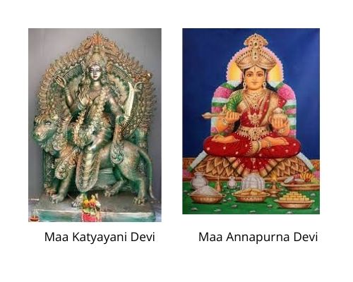 Maa Katyayani Devi and Annapurna Devi images from Wikipedia in the blogpost "Navratri Parenting Pebbles" by Mommyshravmusings