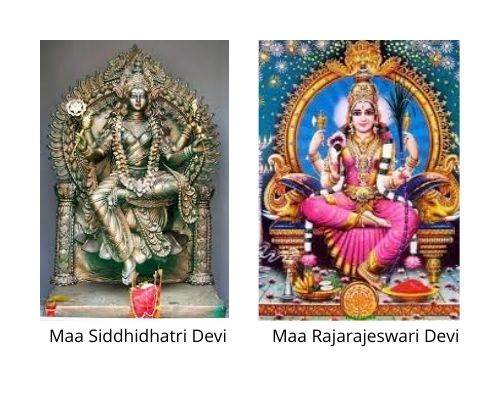 Maa Siddhidhatri Devi and Rajarajeswari Devi images from Wikipedia in Navaratri Parenting Pebbles post by Mommyshravmusings