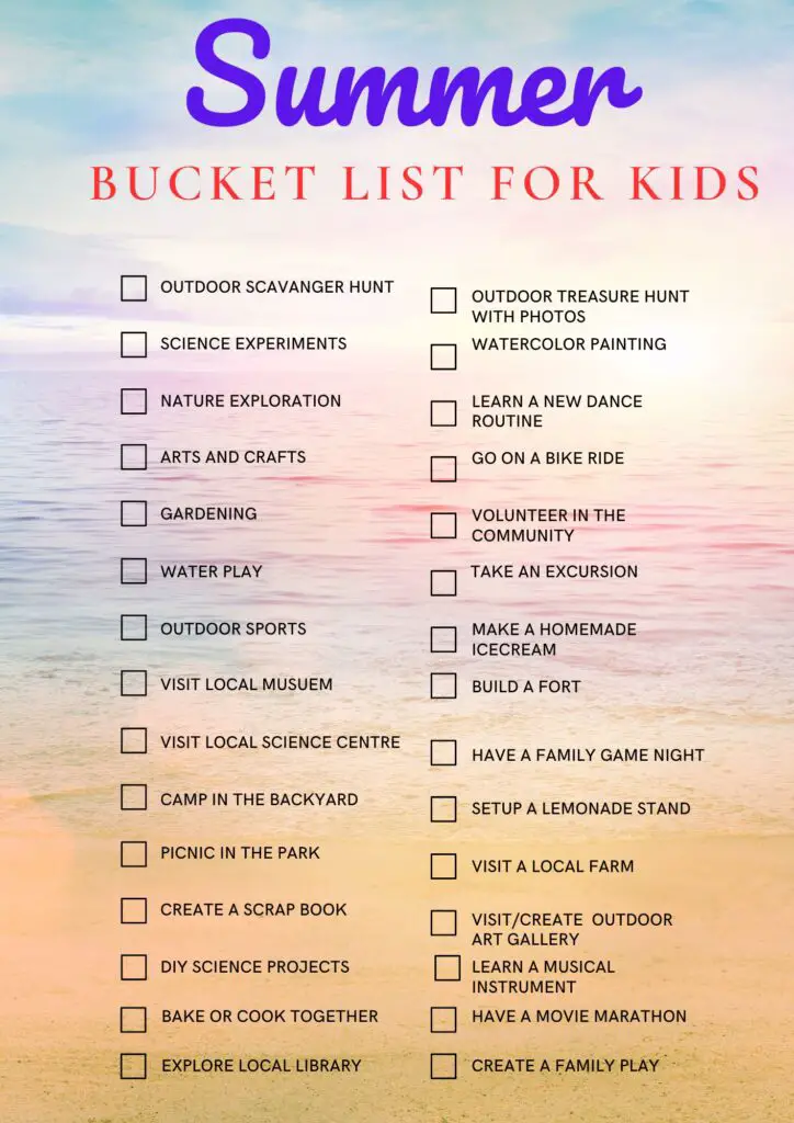 Summer Bucket List for Kids - a blog post by Mommyshravmusings